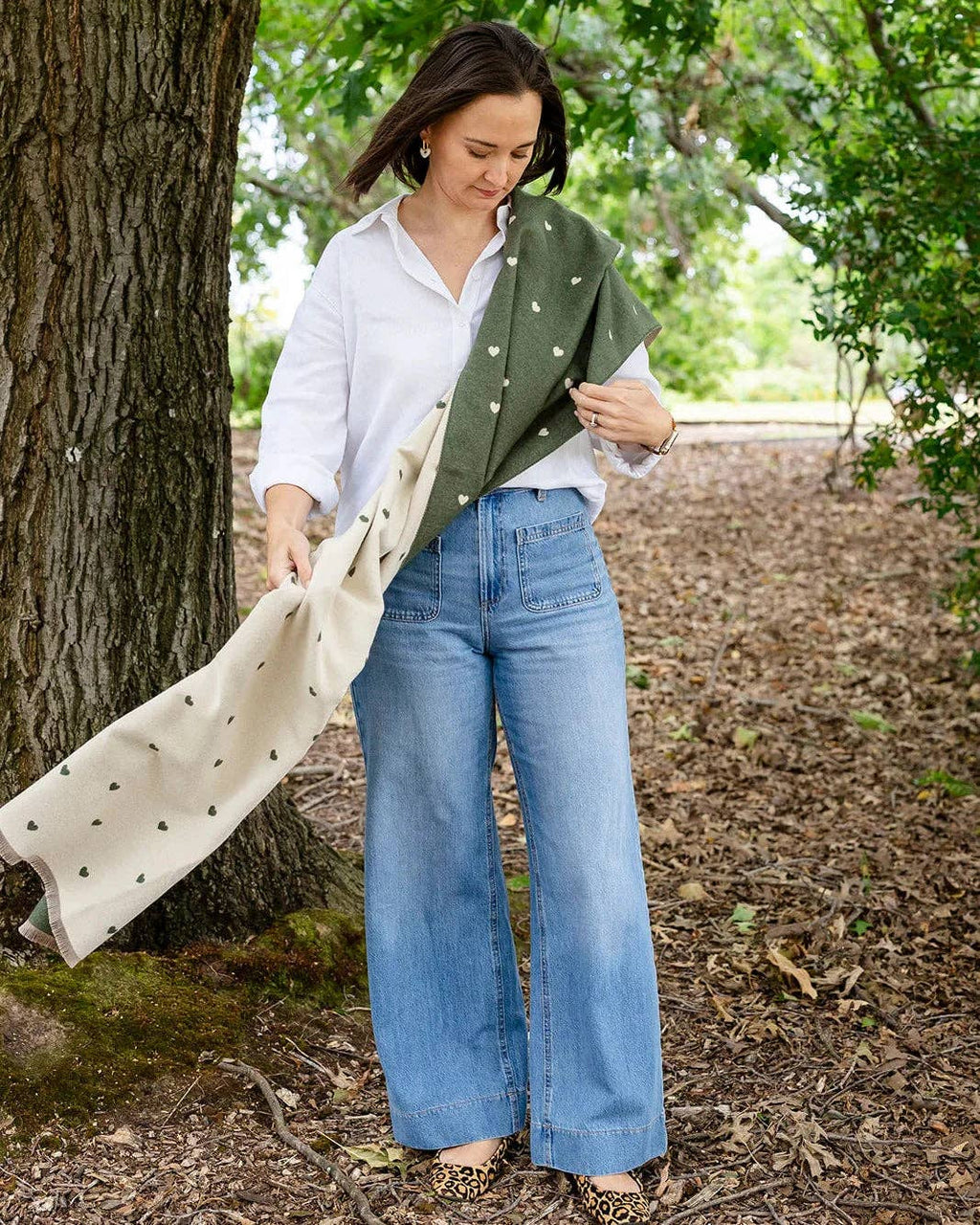 Reversible Holly Heart Winter Scarf – Olive Heart Print