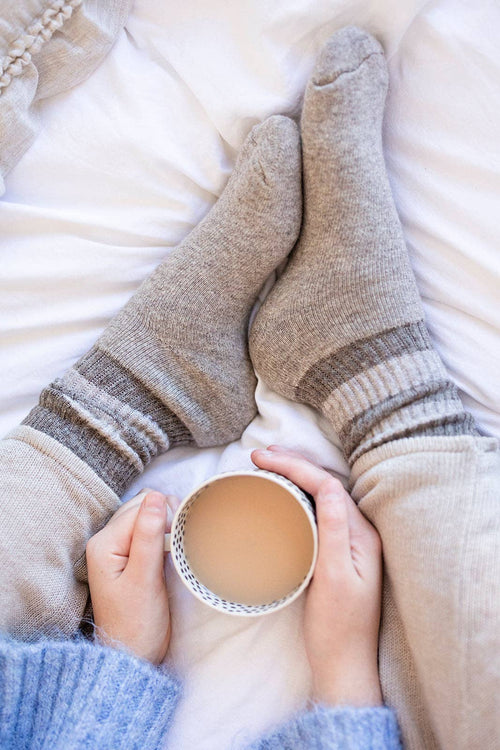 Latte Toasty Toes Woollen Multi Stripe Crew Socks