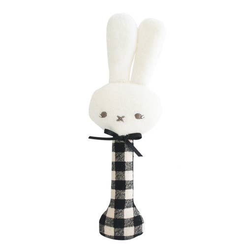Bunny Stick Rattle Black Linen Check
