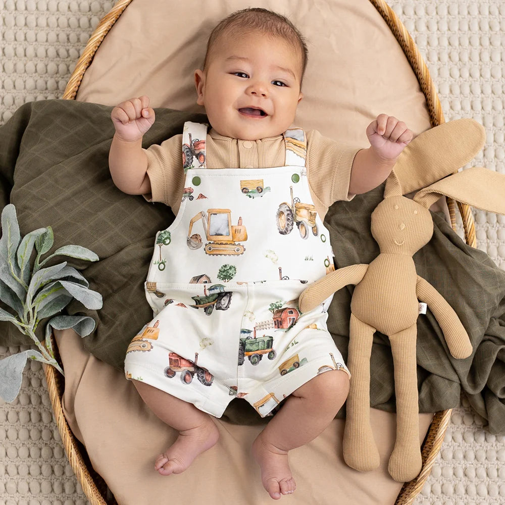 Snuggle Hunny Diggers & Tractors Organic Snuggle Overall Shorts