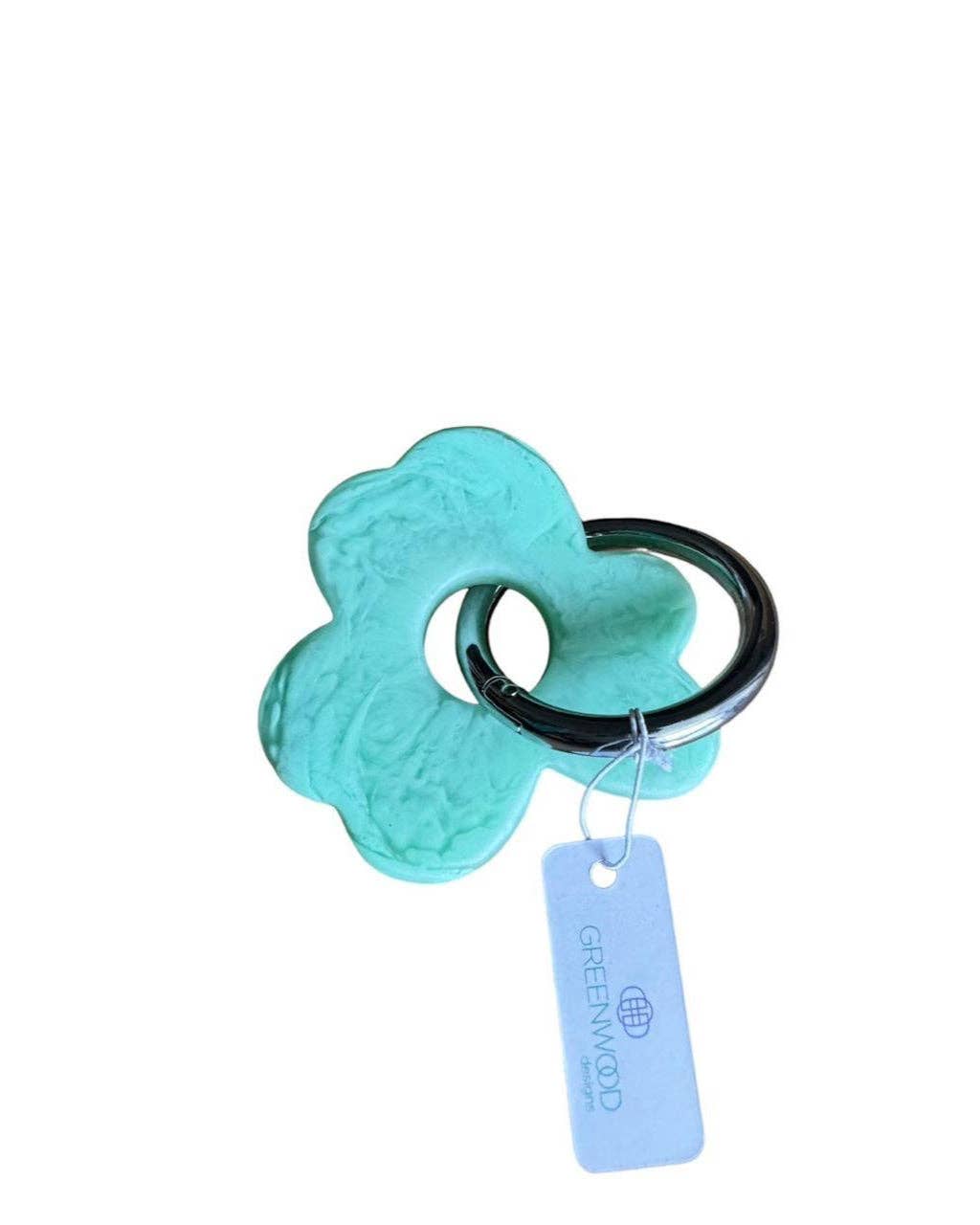 Floral Resin Keyring - Mint / Gold