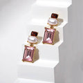 Matilda Geometric Crystal and Faux Pearl Earrings in Pink and Maroon