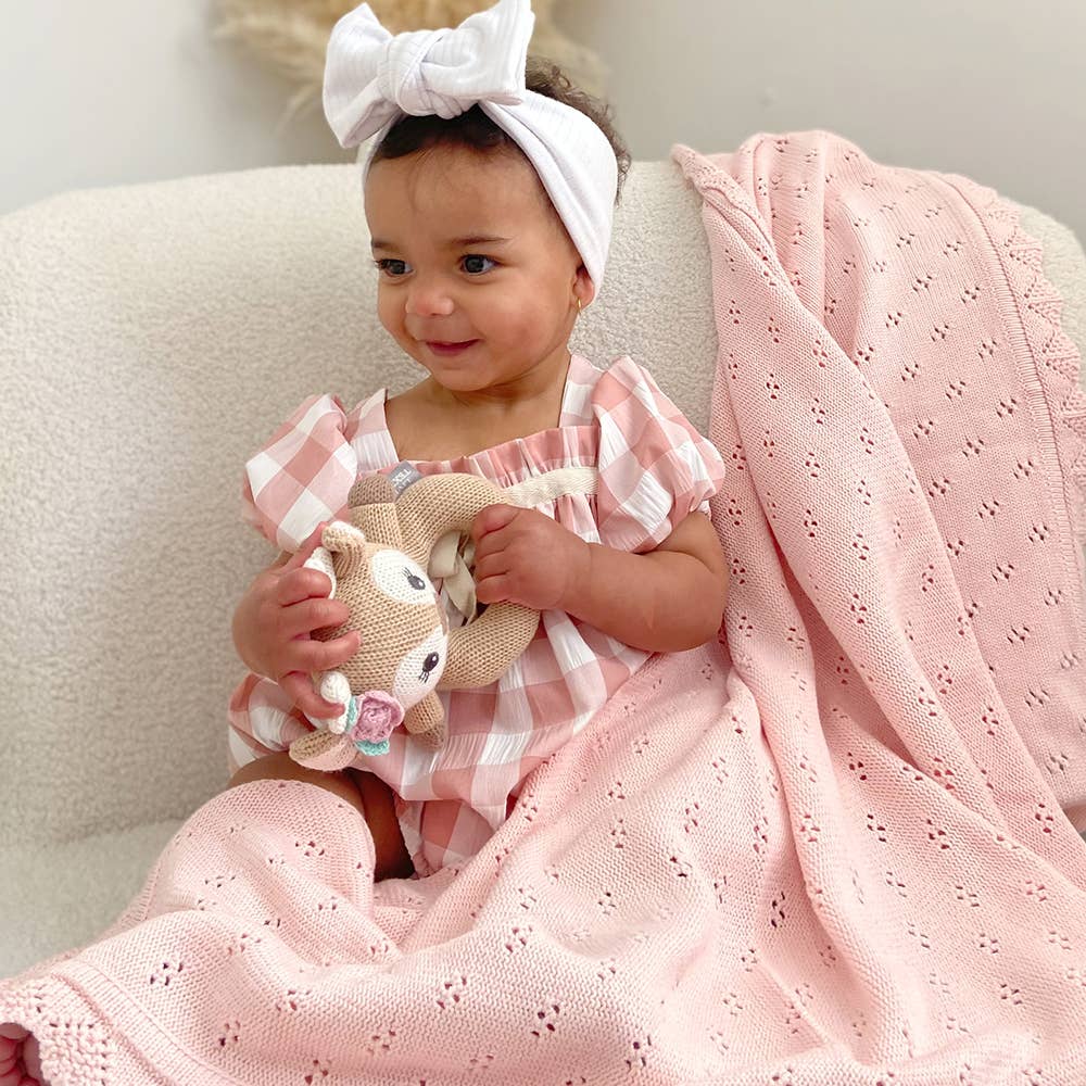 Bamboo/Cotton Heirloom Baby Blanket | Blush
