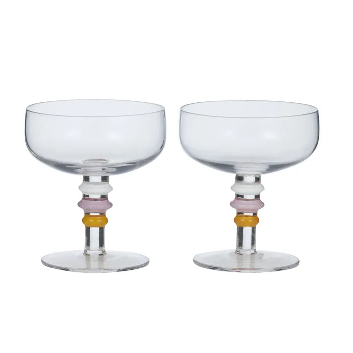 Tori Glass Coupe Set of 2 | Pink & Orange