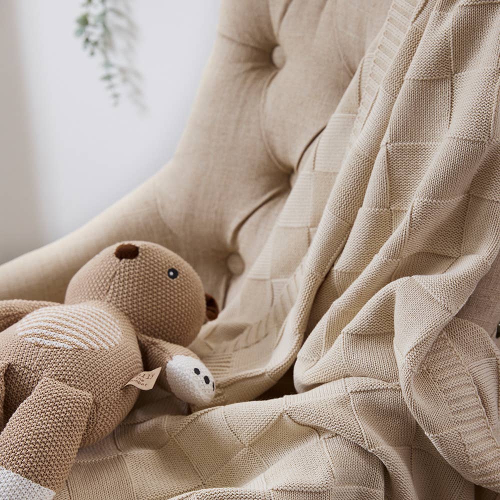 Pram Knitted Blanket - Checkered Sand
