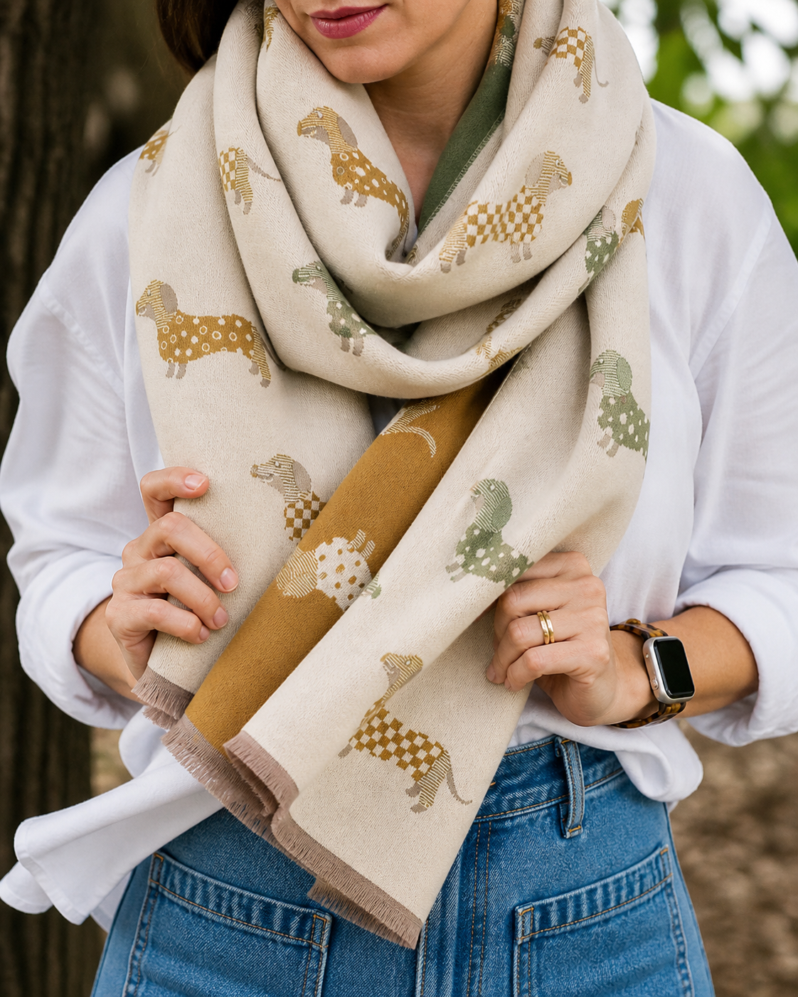 Reversible Neutral Dachshund Print Winter Scarf