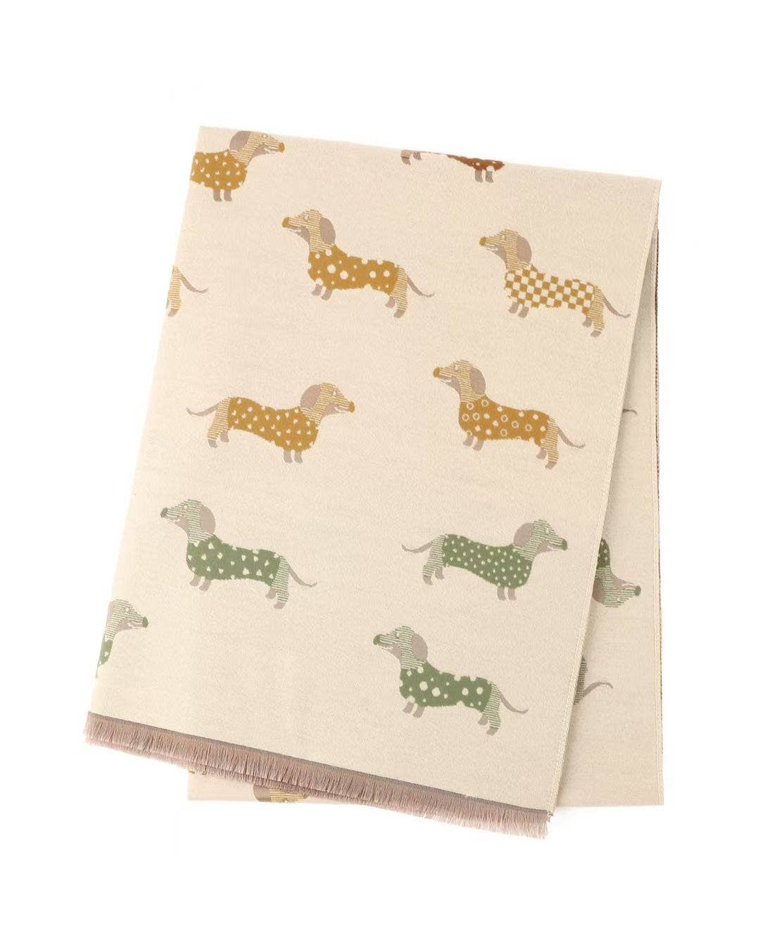 Reversible Neutral Dachshund Print Winter Scarf