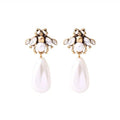 Bea Bee Shaped Stud Earring in Gold with Crystals, Faux Pearls and a Pearl Dangle