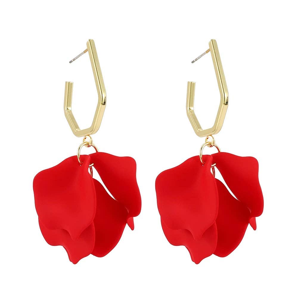 Petunia Gold Hoop with Red Petal Shaped Dangles
