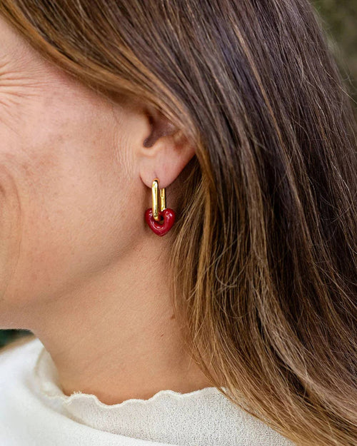 Nina Maroon Heart Enamel Hoop Earring