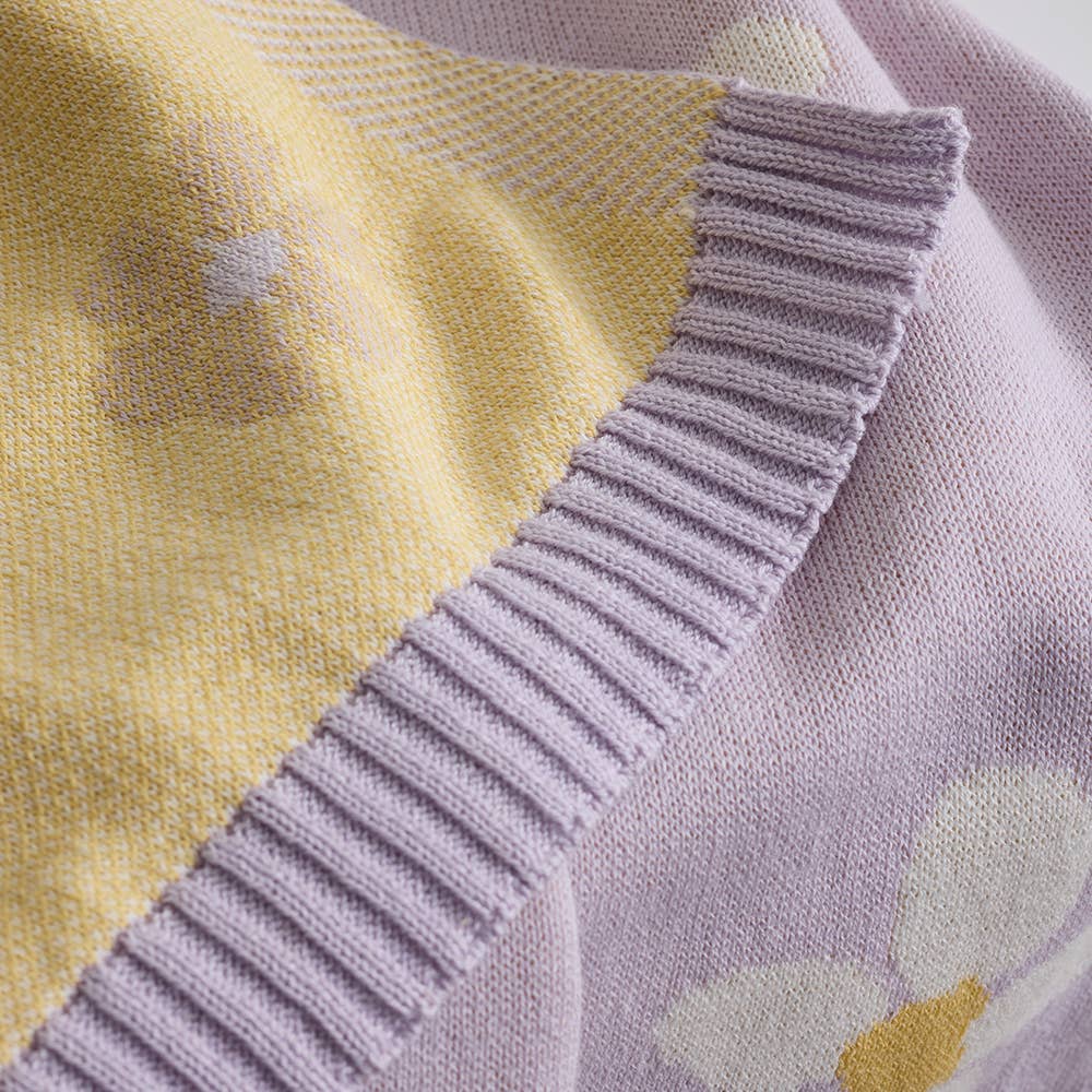 Pram Knitted Blanket | Lilac Daisy Dreams