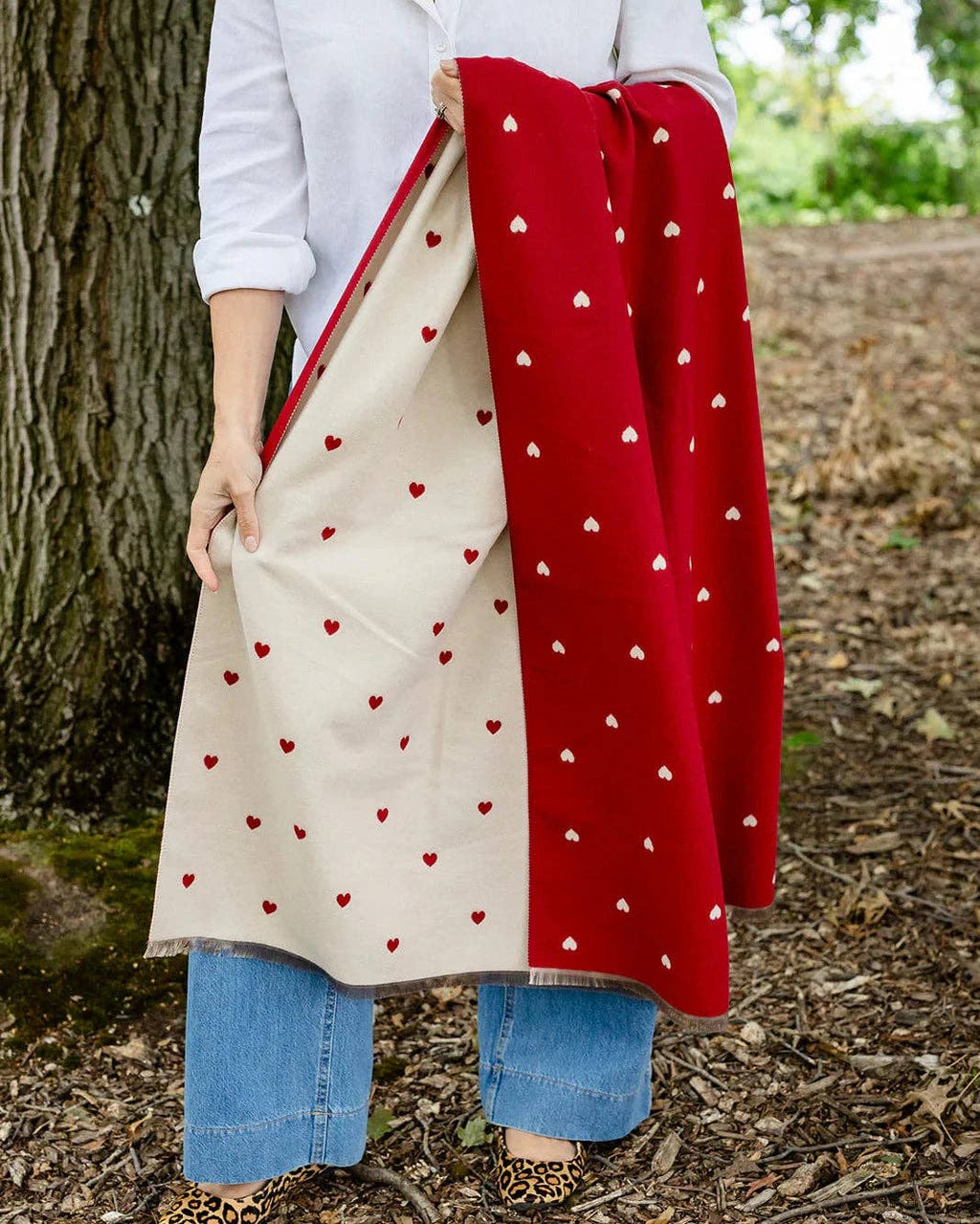Reversible Red Holly Heart Winter Scarf