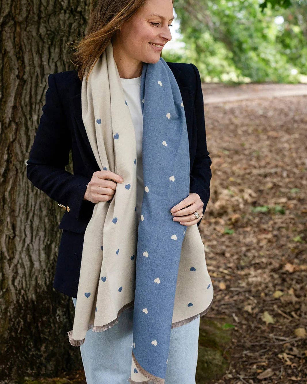 Reversible Holly Heart Winter Scarf – Blue Heart Print