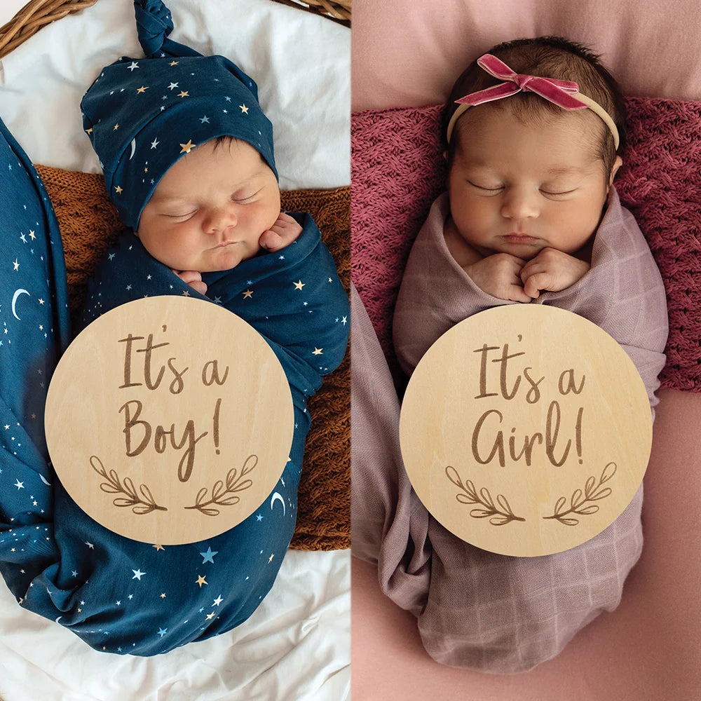 Snuggle Hunny Gender Reveal Large Wooden Milestone Card