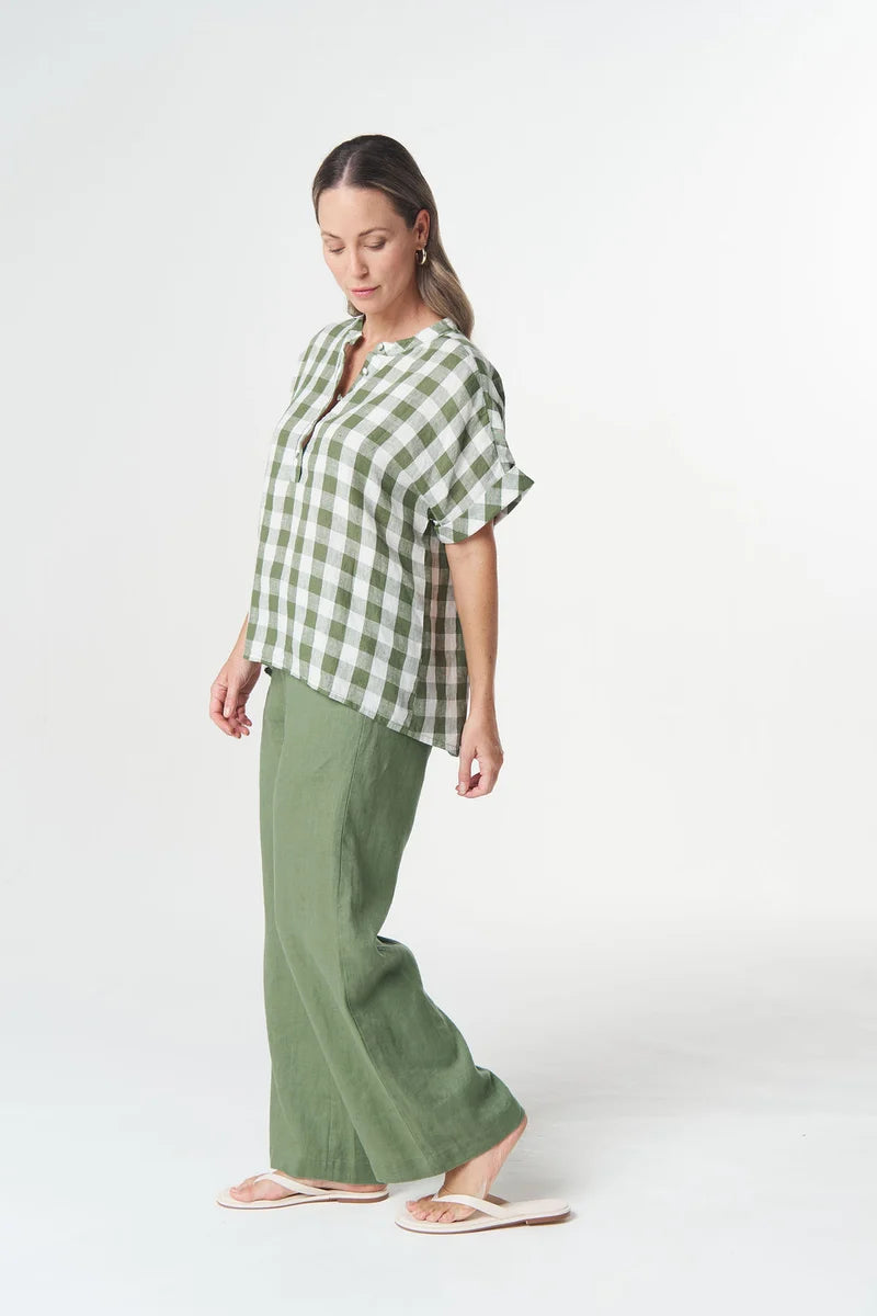 Honey Linen Blouse - Cedar Green | Goondiwindi Cotton