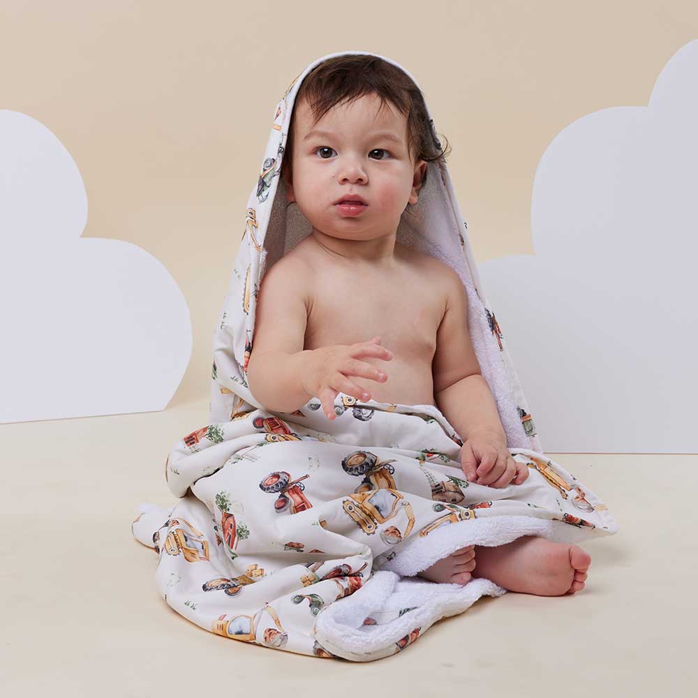 Snuggle Hunny Diggers & Tractors Organic Hooded Baby Towel