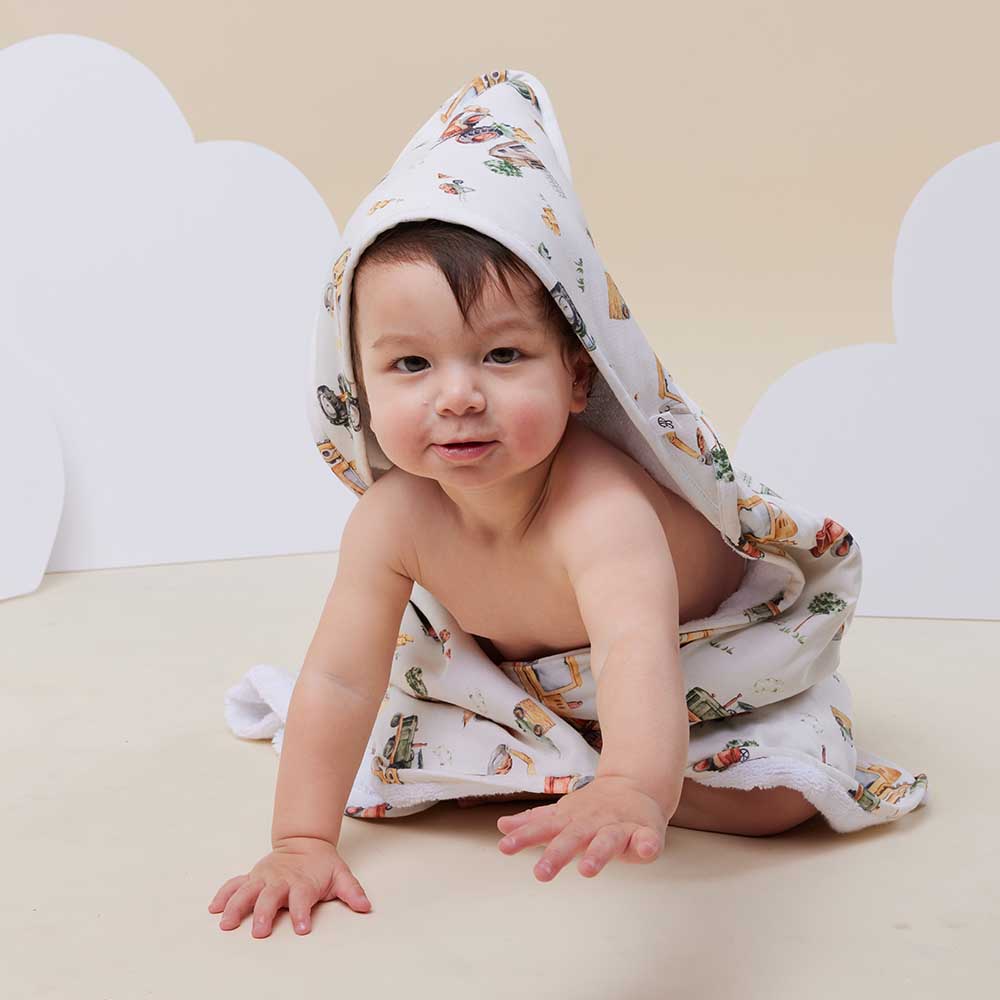 Snuggle Hunny Diggers & Tractors Organic Hooded Baby Towel