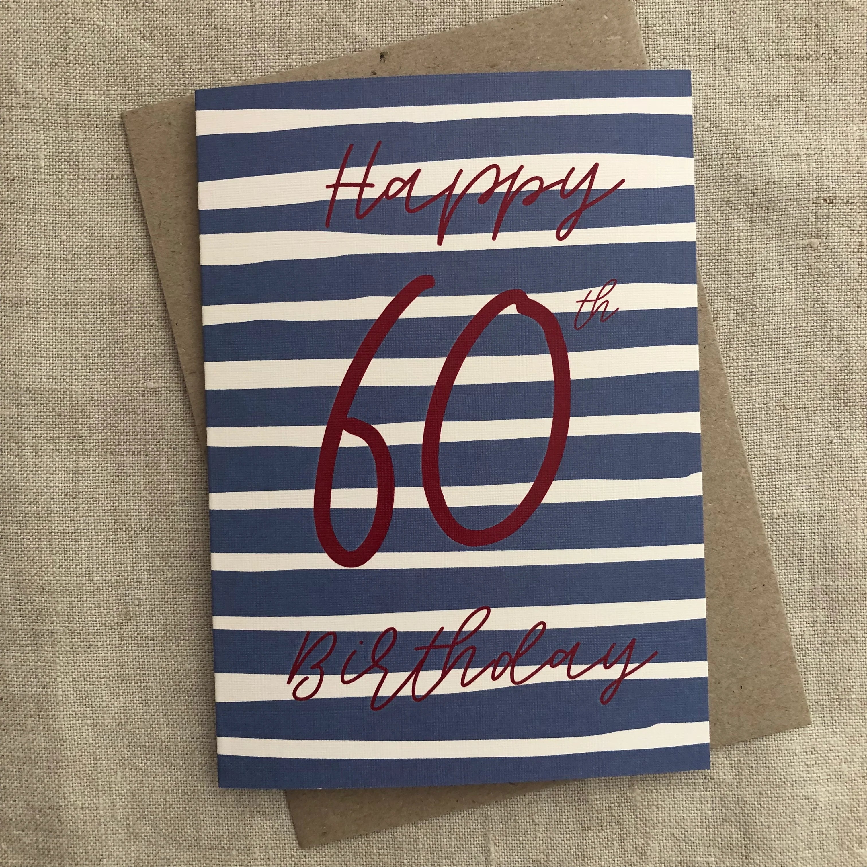 Blue Stripe 60th Birthday Card