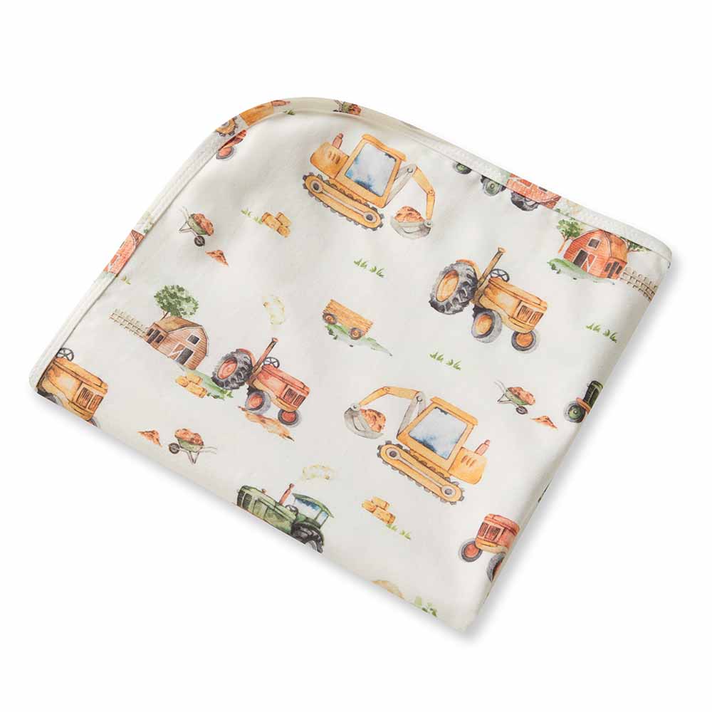 Snuggle Hunny Diggers & Tractors Organic Jersey Wrap & Beanie Set
