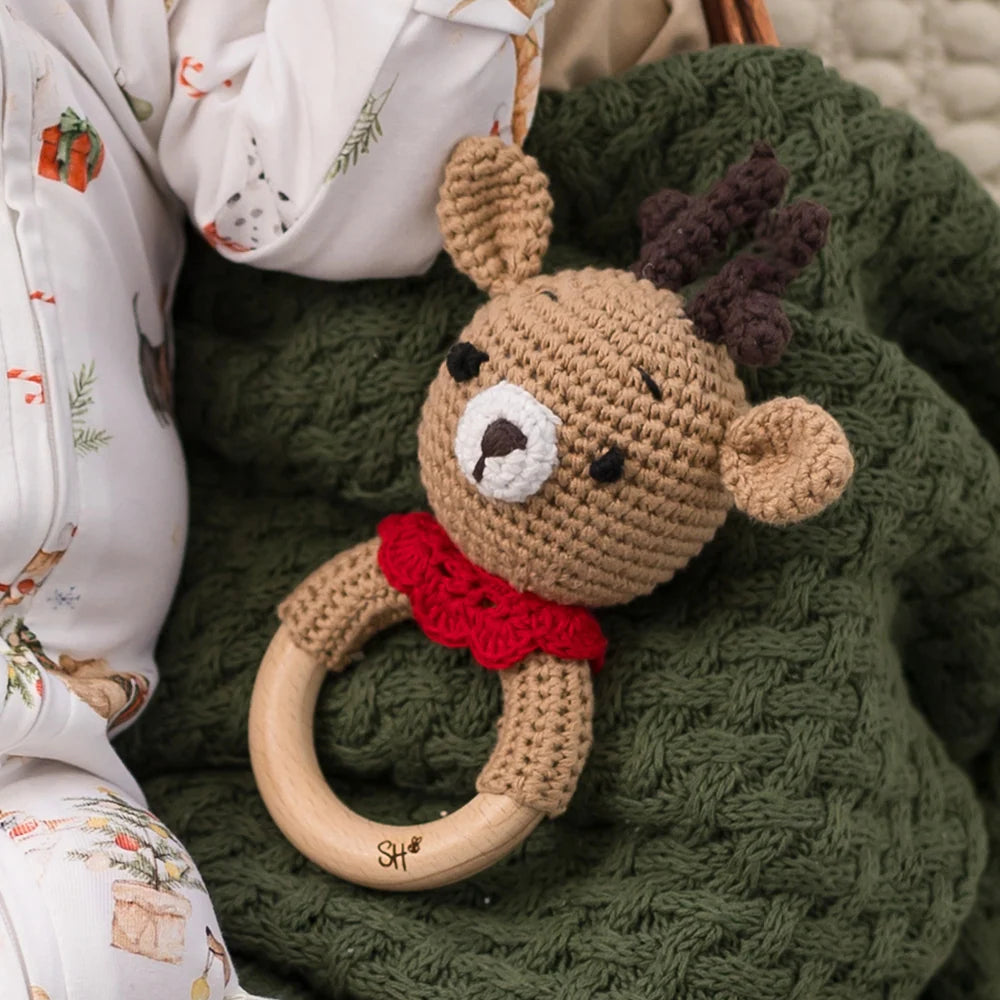 Snuggle Hunny Handmade Reindeer Crochet Rattle