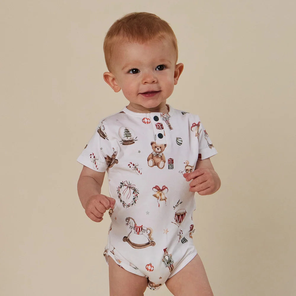 Snuggle Hunny Santa's Toy Shop Short Sleeve Organic Bodysuit