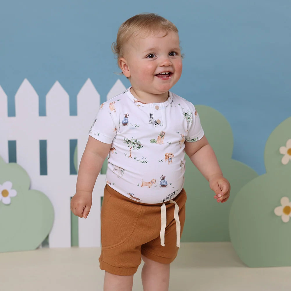 Snuggle Hunny Dog Park Short Sleeve Organic Bodysuit