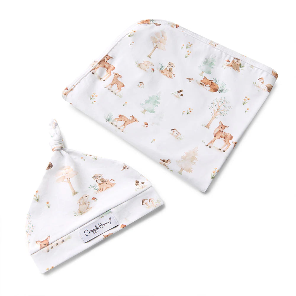 Snuggle Hunny Woodland Tales Organic Jersey Wrap & Beanie Set